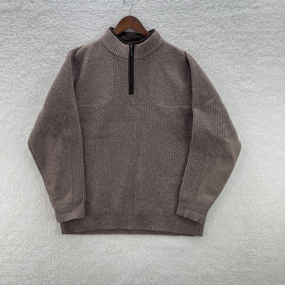 LL Bean 1/4 Zip Sweater Mens XL Tall Brown Merino Lambswool Ribbed Fisherman
